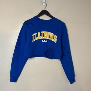 Tee and Cake - Blue Distressed/Destroyed ILLINOIS Cropped Sweatshirt. Size 4